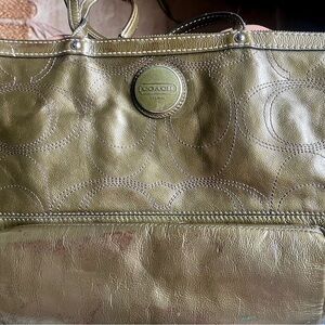Coach Green Leather Tote with Signature Logo